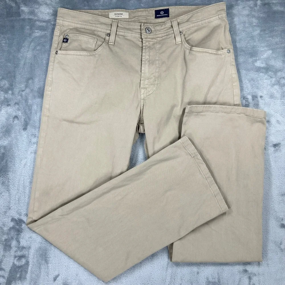 AG Adriano Goldschmied The Protege Straight Leg Khaki Pants 34x34 Tan